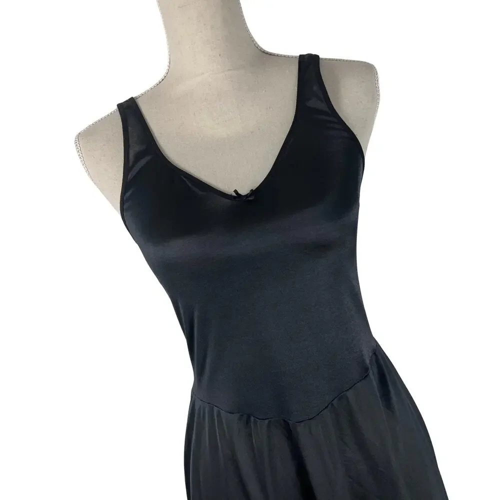 Vintage Warner’s Black Nylon Slip Dress 36 Perfect Measure Midi Nightgown - Picture 3 of 7